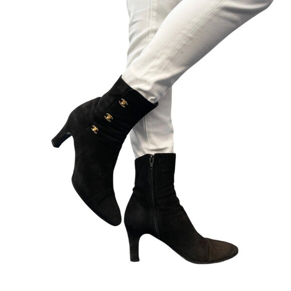 CHANEL Vintage CC Turnlock Ankle Boots #36.5 Short Boots Heels Black [105641] - Picture 1 of 13